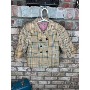toddler kids coat Vintage 1950s plaid brown tan blue